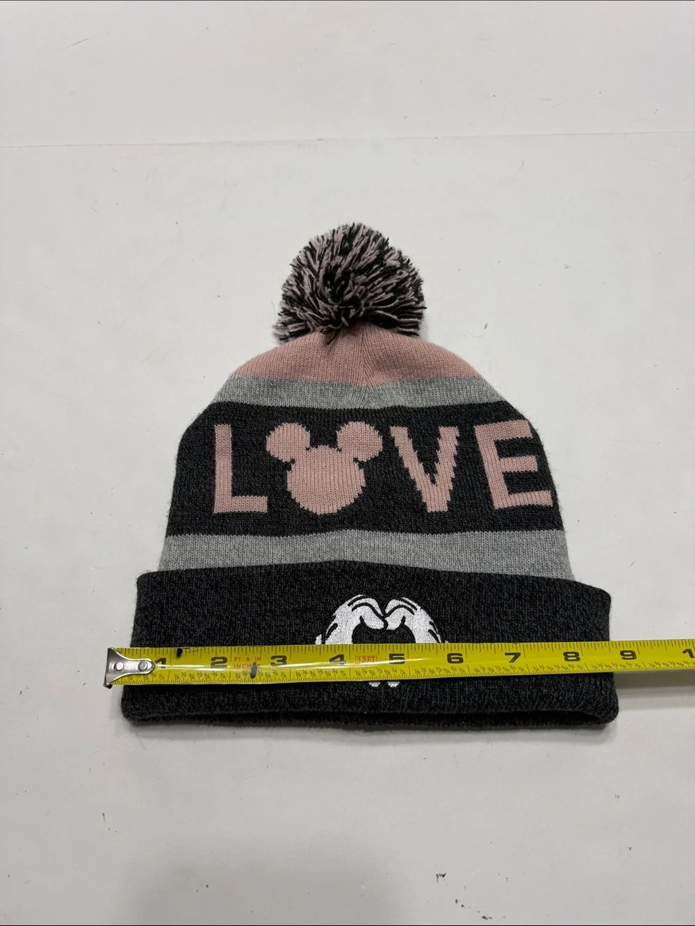 Disney Mickey Mouse Gray & Pink Pom-Top Knit Beanie with Cuffed Logo